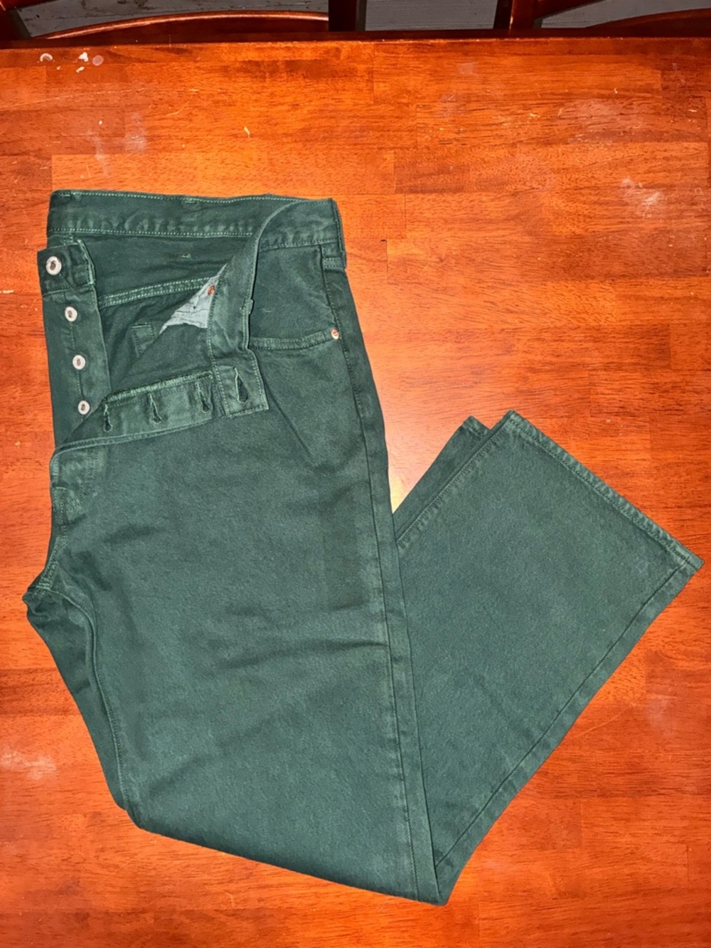 Levi's 501 Original Fit Jeans - W38 L30 - Green Color Button Fly Blank Tab